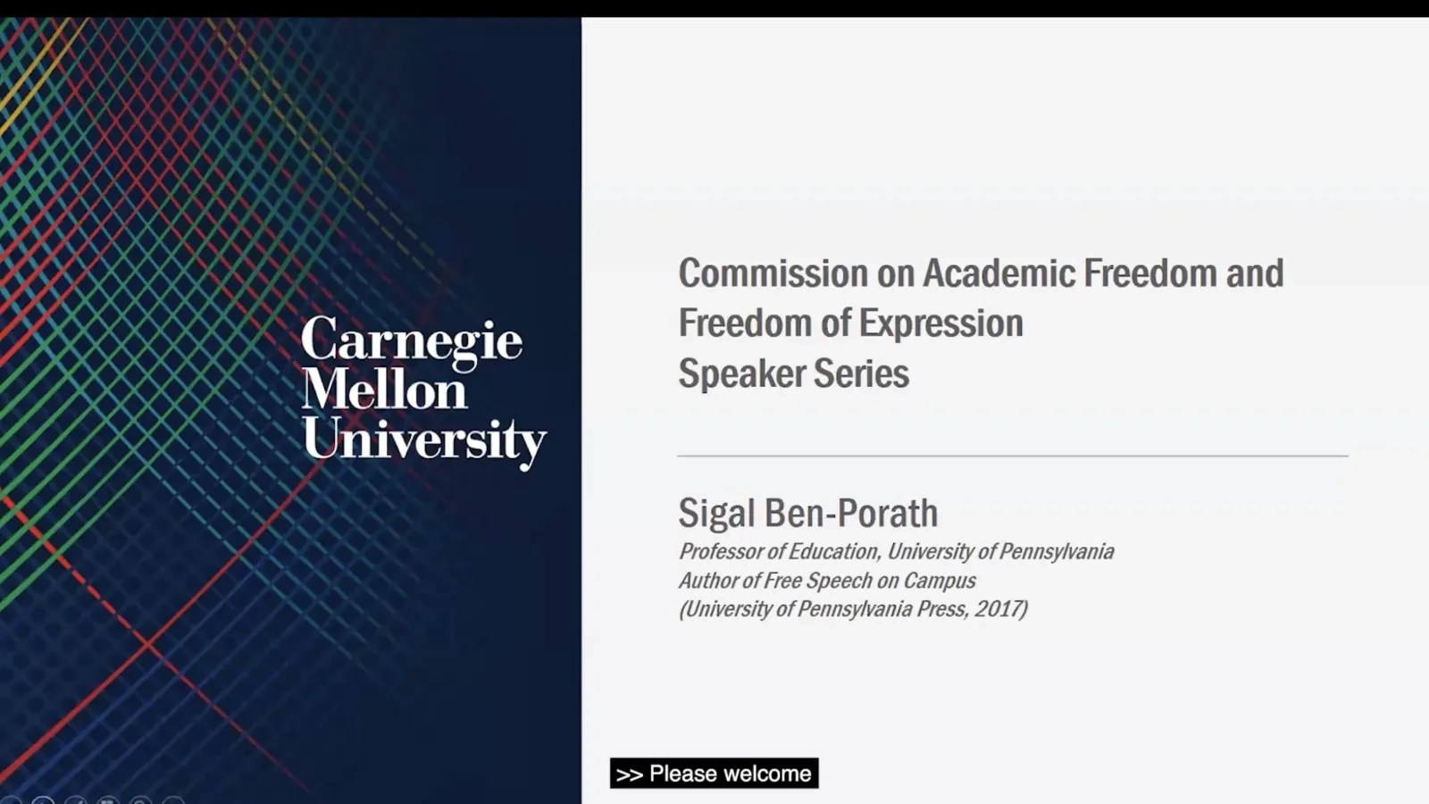 Title card for Sigal Ben-Porath's speech for the the Commission on Academic Freedom