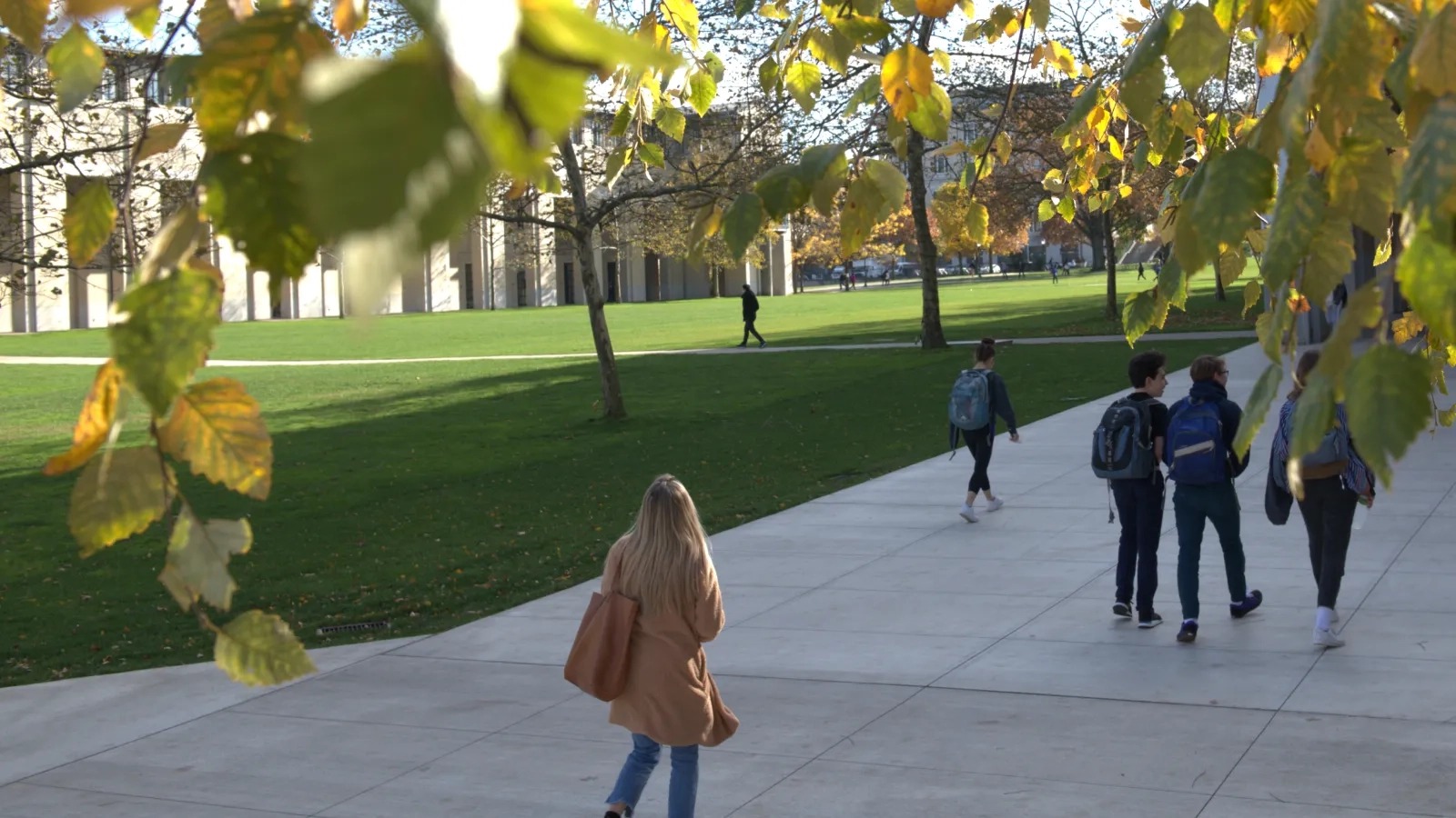 Students walking outside on campus