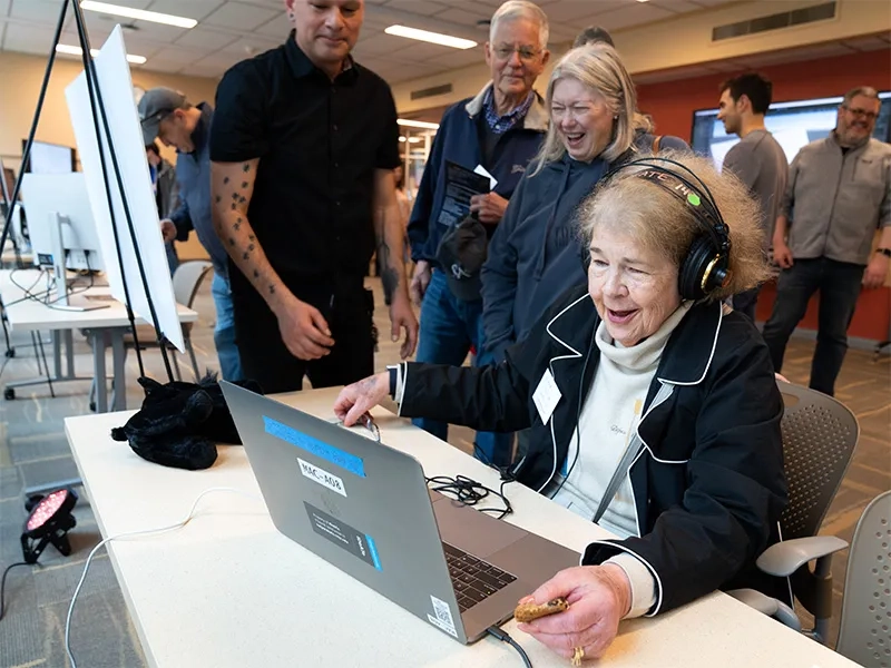 Community members visit the IDeATE Open Studio in the Hunt Library and experience unique immersive demonstrations in soft technologies, physical computing, sonic arts, and video game design.