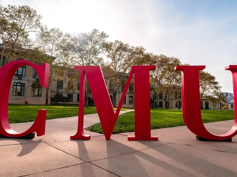 CMU logo on campus. 